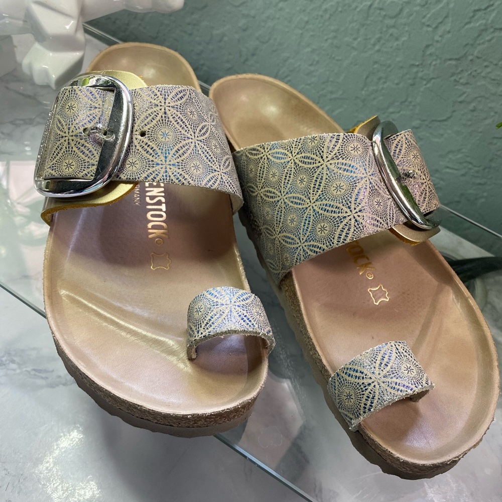 Cute Birkenstock Sandals with blue pattern